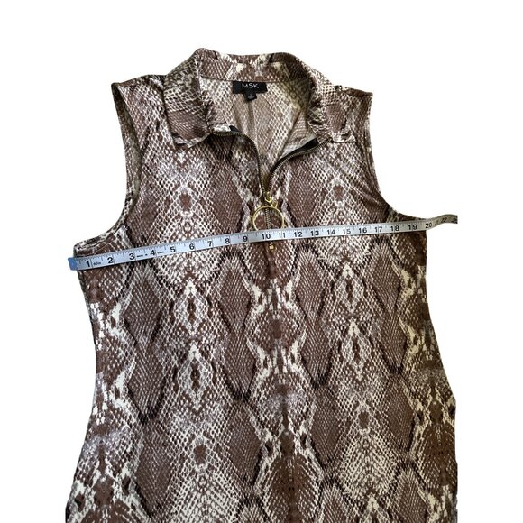 💖MSK brown taupe snakeskin print sleeveless dress, gold zipper front closure - Picture 5 of 8
